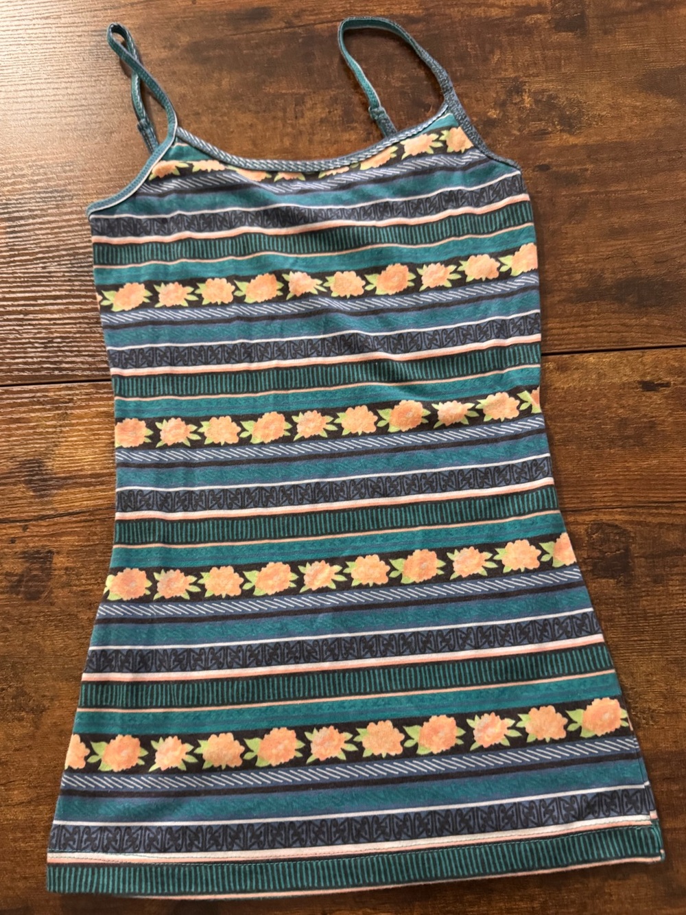 Nollie Teal Blue Striped Floral Cami